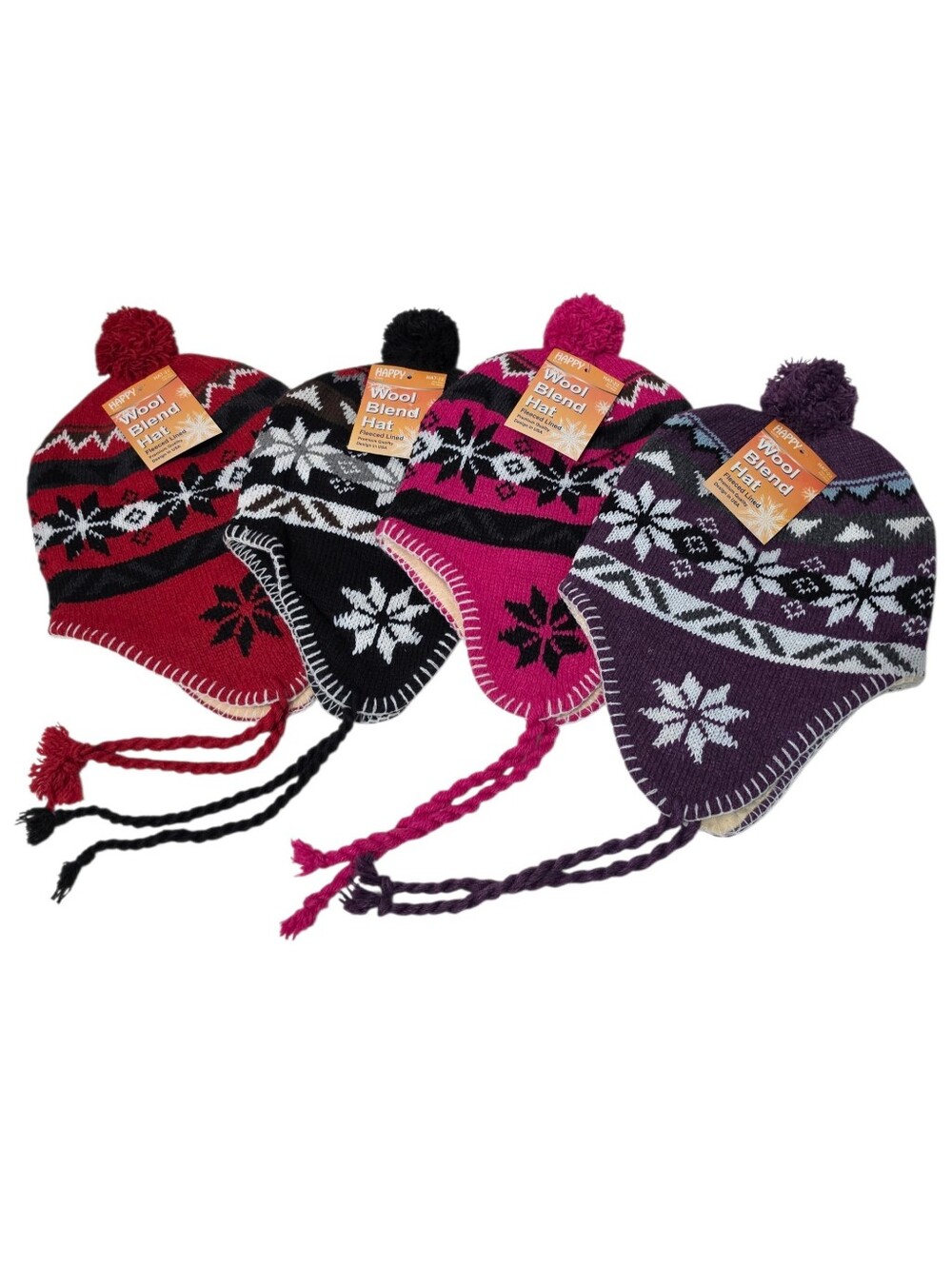 Peruvian Style Wool Blend Ear Flap Fleeced Lined Hat One Size Fits Most